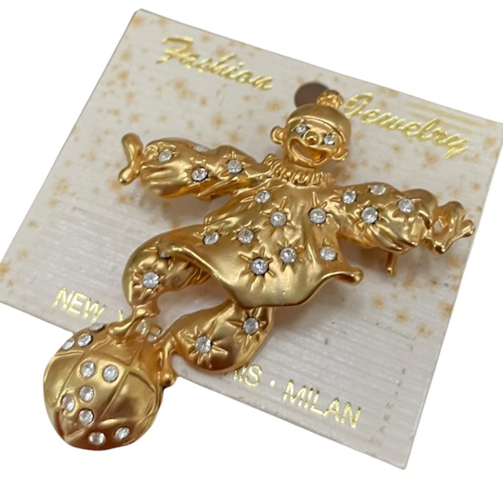 Luxury Brooch Clown Pin Whimsical Sparkling Diamonds Sparkly Crystal Rhinestones